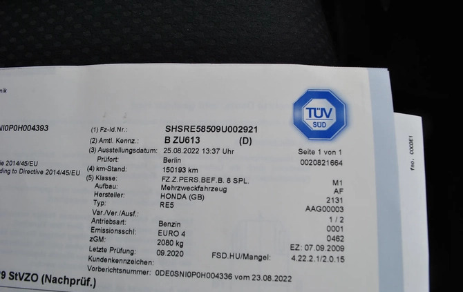 Honda CR-V cena 43999 przebieg: 166000, rok produkcji 2009 z Żukowo małe 704